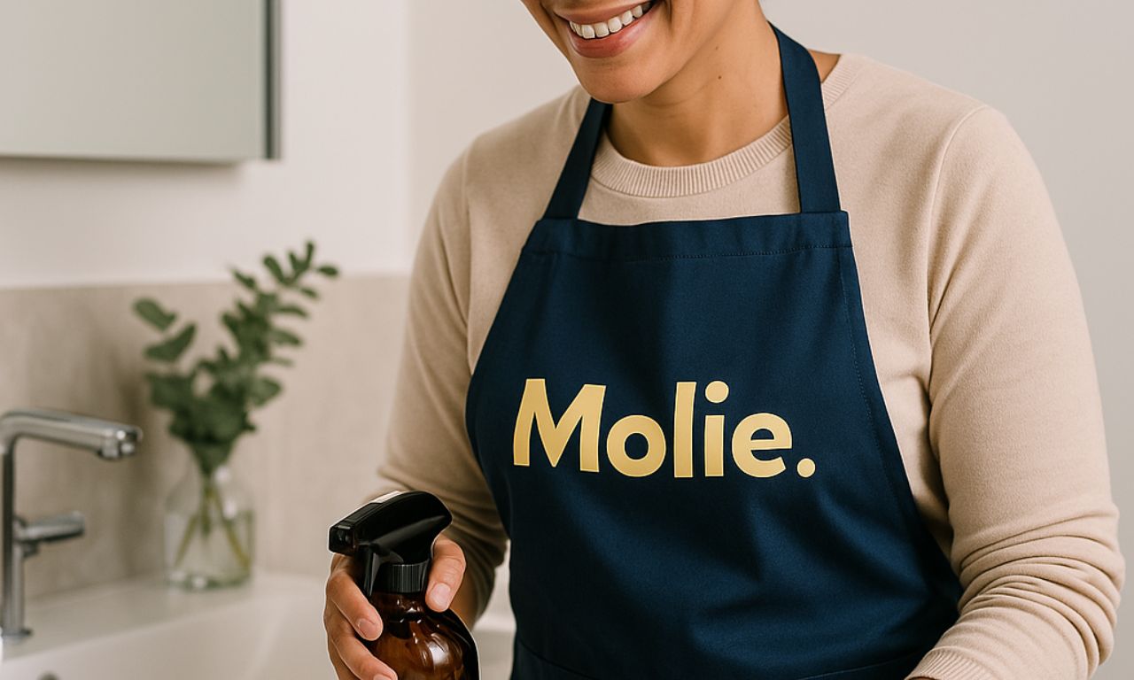 Personnel de ménage Molie avec un tablier bleu